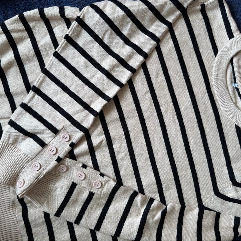 Striped Black and Cream Midi skirt and sweater set
